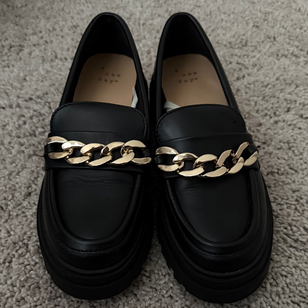 A New Day Black Loafers with Gold Accent